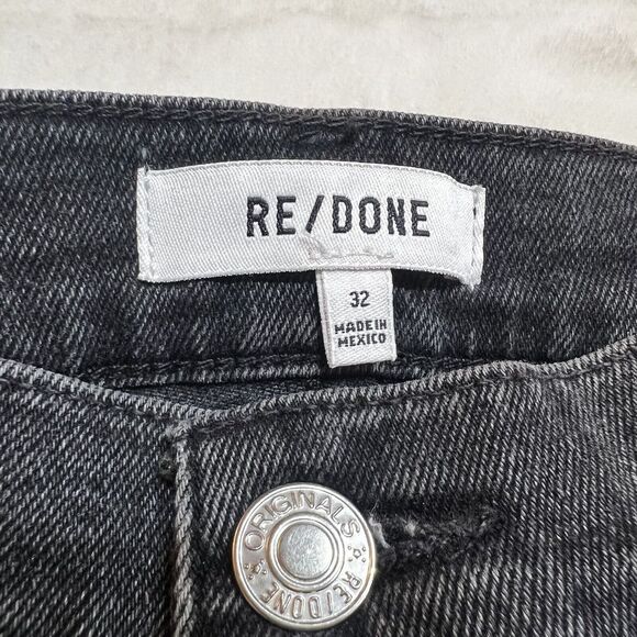 Re/Done 70s Stove Pipe High Rise Jeans Black Ankle Raw Hem NWT Sz 32 / 14 - Picture 7 of 16